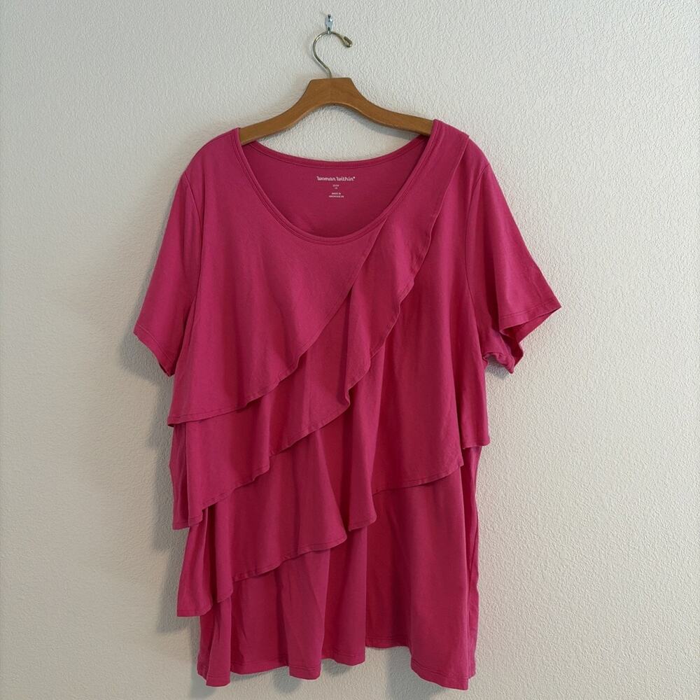 NEW Woman Within Women’s Soft Plus 1X Pink Ruffle Cute Summer T-Shirt Plus Size